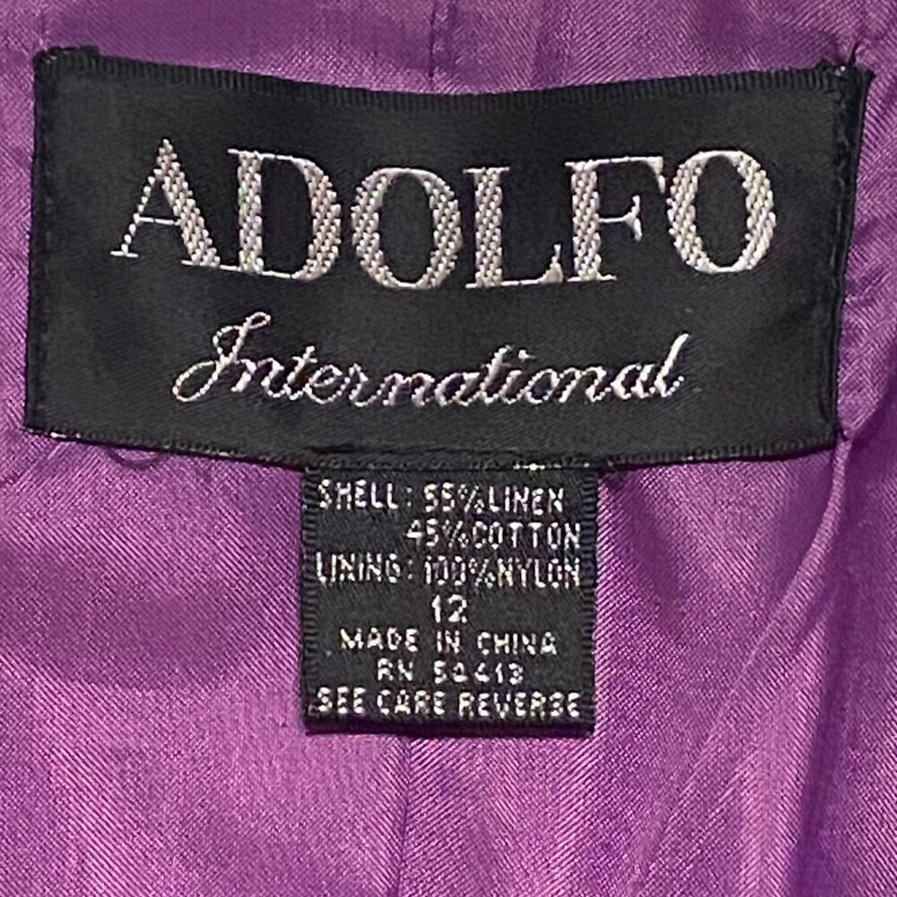 ADOLFO International Purple Lined Blazer Linen One Button Women's Size (12) - Picture 7 of 8